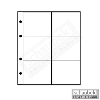 Münzenhüllen, 6 Fächer 65 mm x 80 mm für Münzen 45-55 mm. Packung mit 5 Blatt