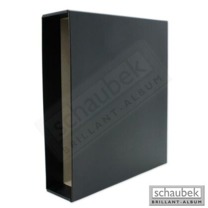 Boîtier pour reliure à vis en simili-cuir noir.