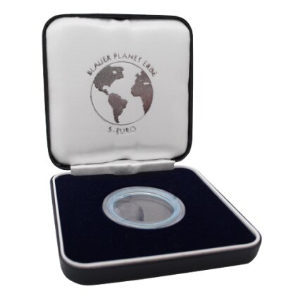 Münz-Etui, Metall, 75 mm x 75 mm für 5-Euro-Münze "Planet Erde", inkl. Münzendose und Inlett