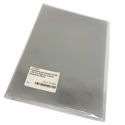 Folienhüllen aus Hart-PVC für 220 x 304 mm, Paket mit 10 Stück - passend für DIN A4 - lange Seite offen